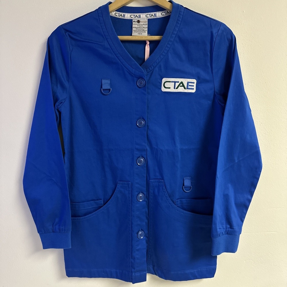 CTAE Nursings Scrub Jacket Women Size XXS Color Blue‎ Button Up Long Sleeve